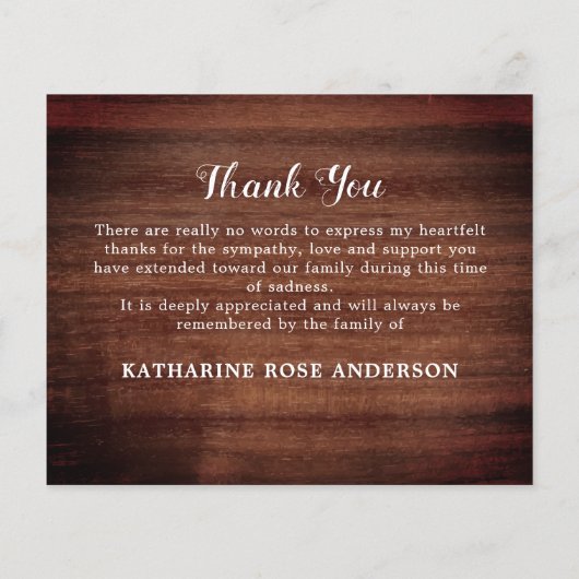 Budget Rustic Beerdigung Danke Beileid 3 Foto (Rückseite)