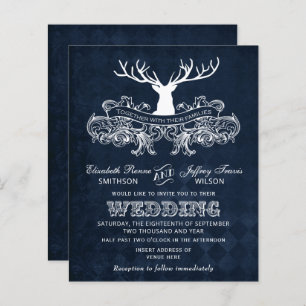Budget Rustic Blue Antlers Hirsche Einladung Hochz