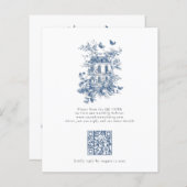 Budget Rustic Blue Toile De Jouy QR Code Wedding (Vorne/Hinten)