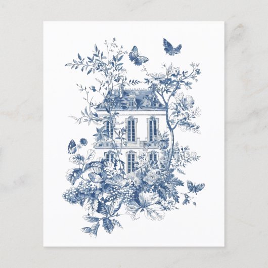 Budget Rustic Blue Toile De Jouy QR Code Wedding (Rückseite)