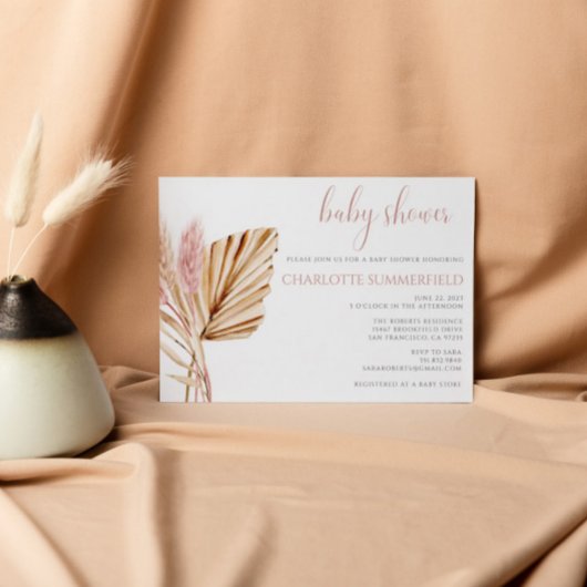 Budget Rustic Boho Floral Pampas Grass Baby Dusche Einladung