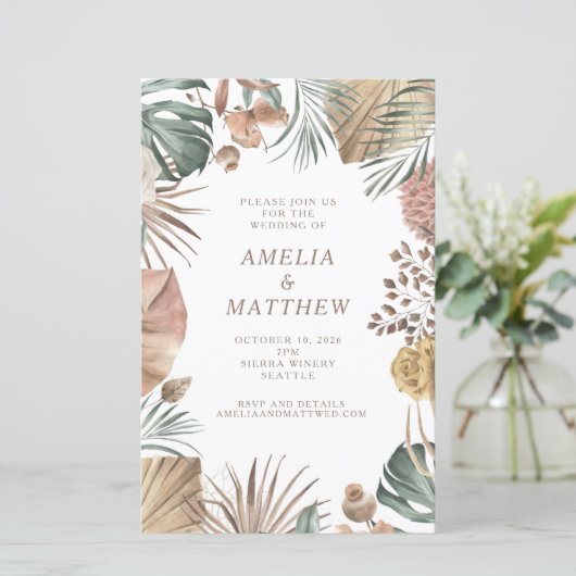 Budget Rustic Boho Greenerity Wedding Einladung (Stehend Vorderseite)