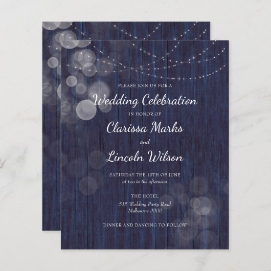 BUDGET Rustic Bokeh Lights Hochzeitseinladung (Vorne/Hinten)