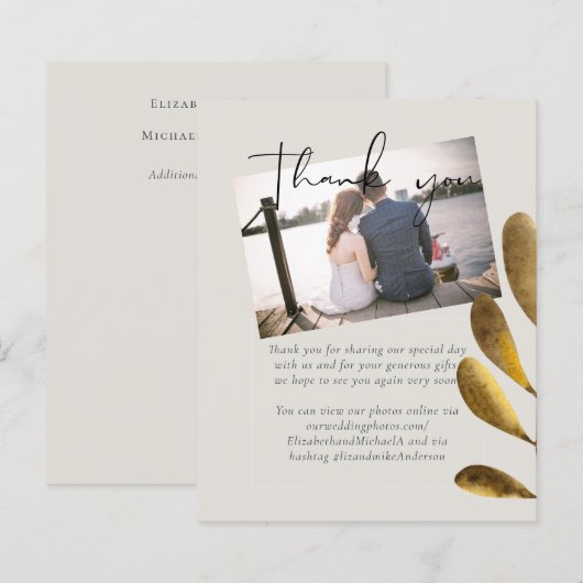 Budget Rustic Bronze Leaf Wedding Foto Vielen Dank (Vorne/Hinten)