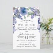 Budget Rustic Dusty Blue Floral Wedding Einladung (Stehend Vorderseite)