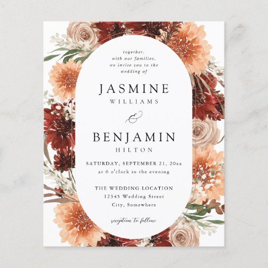 Budget Rustic Earth & Champagne Florals Wedding Flyer (Vorne)