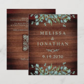 Budget Rustic Eucalyptus QR Code Wedite Einladung (Vorne/Hinten)