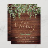 Budget Rustic Eucalyptus QR Code Wedite Einladung (Vorne/Hinten)