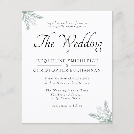 Budget Rustic Eucalyptus Wedding Einladung Flyer (Vorne)