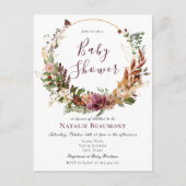 Budget Rustic Fall Floral & Greenery Babydusche Einladungspostkarte (Vorderseite)