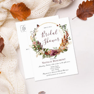 Budget Rustic Fall Floral & Greenery Brautparty Einladungspostkarte
