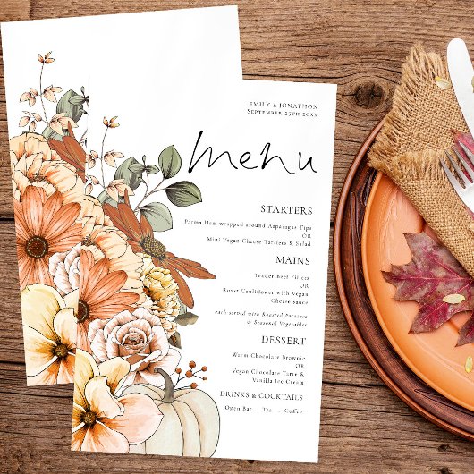 Budget Rustic Fall Florals Pumpkin Wedding Menü