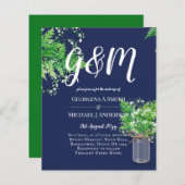 BUDGET Rustic Ferns Greenery Blue Wedding Einladun (Vorne/Hinten)