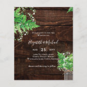 BUDGET Rustic Ferns Greenery Chic Wedding Einladun (Vorderseite)