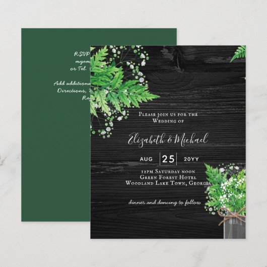 BUDGET Rustic Ferns Greenery Chic Wedding Einladun (Vorne/Hinten)