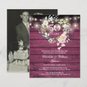 Budget Rustic Floral 50 Jahre Foto Einladung (Vorne/Hinten)