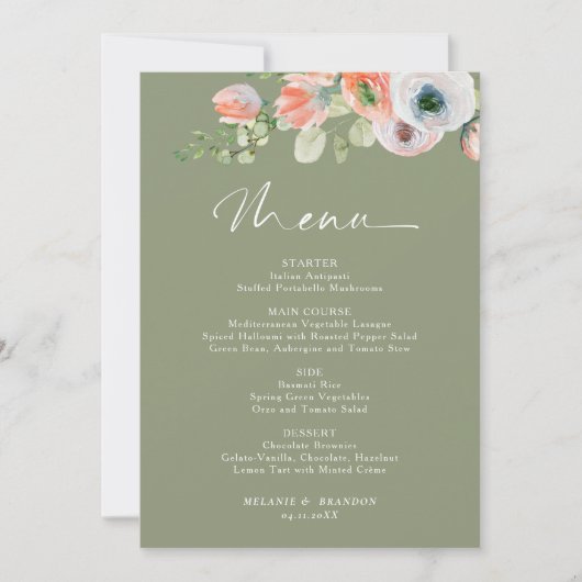 Budget Rustic Floral Sage Green Wedding Menu Card Einladung (Vorderseite)