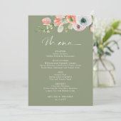 Budget Rustic Floral Sage Green Wedding Menu Card Einladung (Stehend Vorderseite)