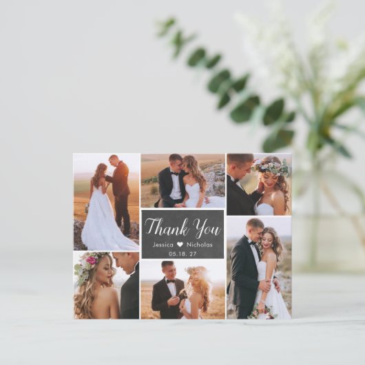 Budget Rustic Foto Collage Wedding Vielen Dank Postkarte (Stehend Vorderseite)