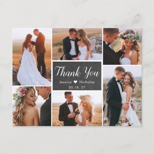 Budget Rustic Foto Collage Wedding Vielen Dank Postkarte (Vorderseite)