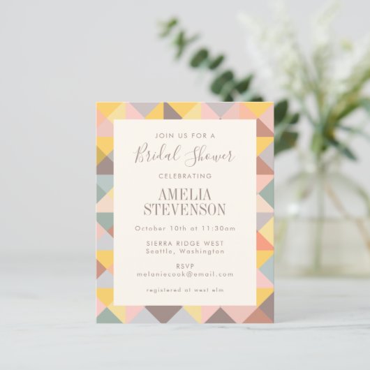 Budget Rustic Geometric Art Brautparty Einladung (Stehend Vorderseite)