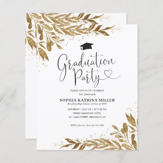 Budget Rustic Gold Floral Sparkle Graduation Party (Vorne/Hinten)