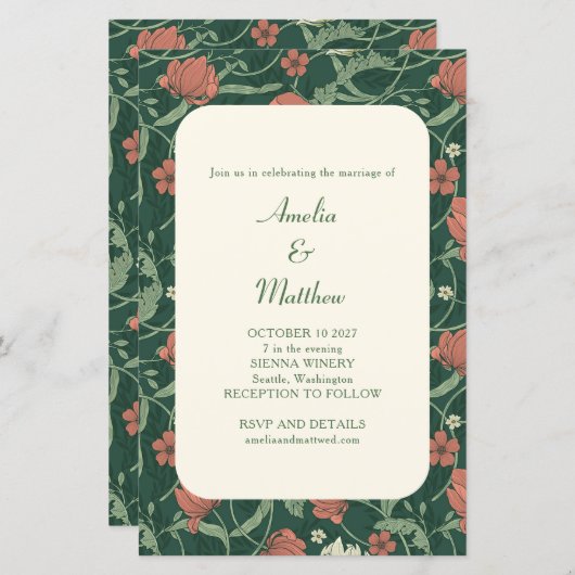 Budget Rustic Green Floral Wedding Einladung (Vorne/Hinten)