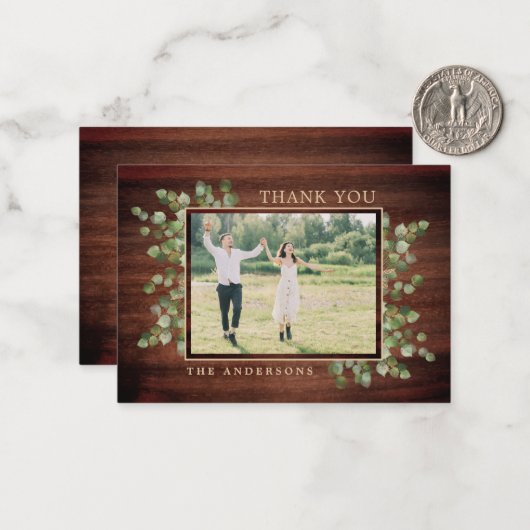 Budget Rustic Green Wedding Foto Vielen Dank Mitteilungskarte (Vorderseite/Rückseite Beispiel)