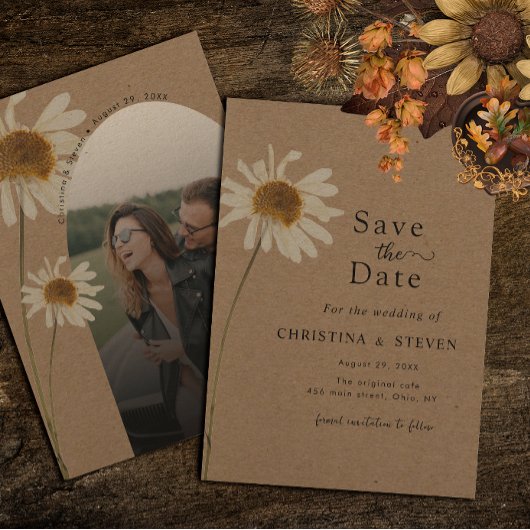 Budget Rustic Kraft Driving Sunflower Wedding Foto Save The Date