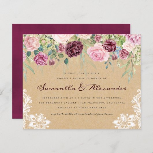 Budget Rustic Kraft Lace Floral Couple Dusche (Vorne/Hinten)