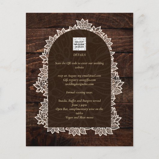 Budget Rustic Lace MasonJar Gypsophila Wedding INV (Rückseite)