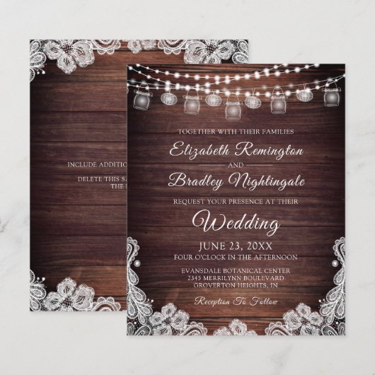 Budget Rustic Lights Lights Jars Wedding Einladung (Vorne/Hinten)