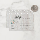 Budget Rustic Lights Mason Jar Wedding RSVP Card Mitteilungskarte (Vorderseite/Rückseite Beispiel)