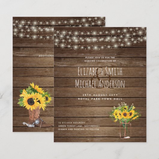 Budget Rustic Lights Mason Jars Sonnenblumen Hochz (Vorne/Hinten)