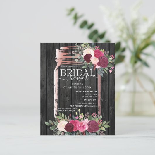 BUDGET Rustic Mason Jar Bridal Dusche Einladung (Stehend Vorderseite)