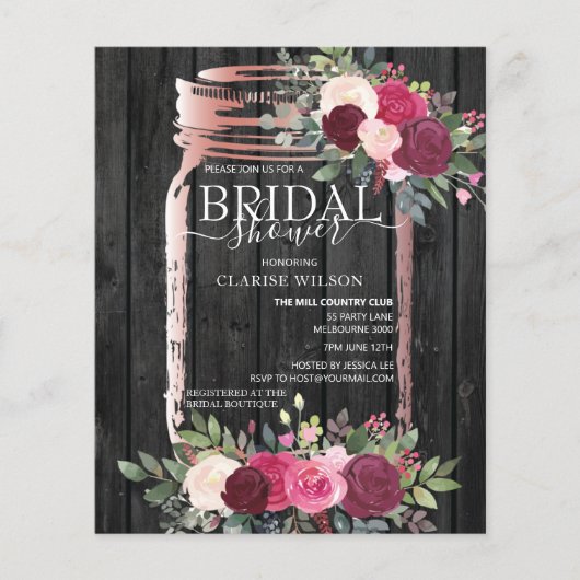 BUDGET Rustic Mason Jar Bridal Dusche Einladung (Vorderseite)