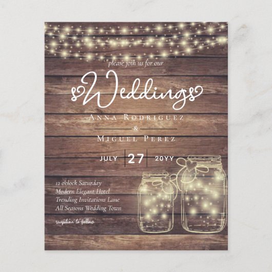 BUDGET Rustic Mason Jar Lights Wood WEDD Flyer (Vorne)