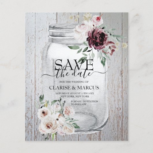 BUDGET Rustic Mason Jar Save the Date Einladung (Vorderseite)
