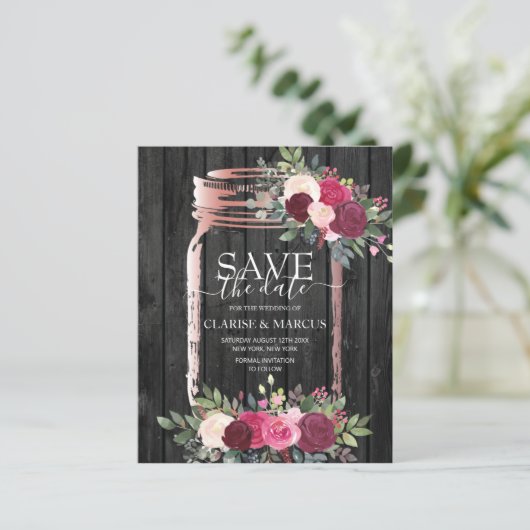 BUDGET Rustic Mason Jar Save the Date Einladung (Stehend Vorderseite)