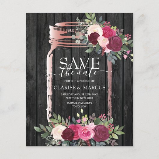 BUDGET Rustic Mason Jar Save the Date Einladung (Vorderseite)