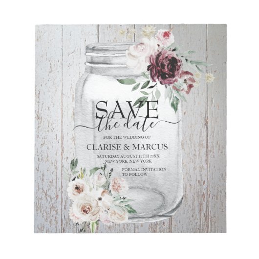 BUDGET Rustic Mason Jar Save the Date Einladung Notizblock (Vorderseite)