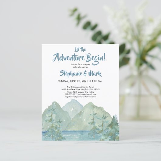 Budget Rustic Mountains Adventure Baby Dusche (Stehend Vorderseite)