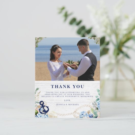 Budget Rustic Nautical Wedding Danke Karte (Stehend Vorderseite)