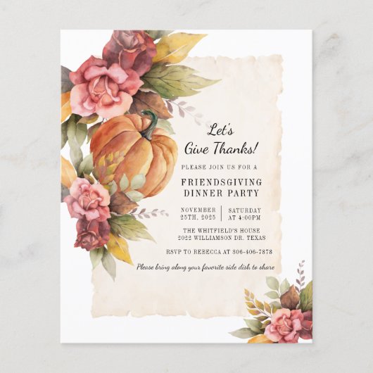 Budget Rustic Pumpkin Friendsgiving Einladung Flyer (Vorne)