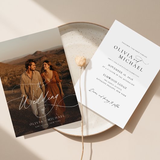 Budget Rustic Script Boho Foto Wedites Einladungen