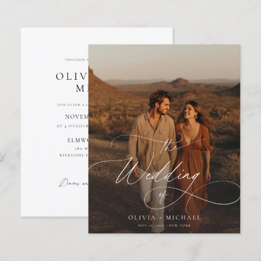 Budget Rustic Script Boho Foto Wedites Einladungen (Vorne/Hinten)