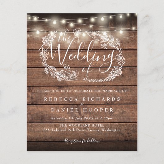 Budget Rustic String Light Foto Wedite Einladung (Vorderseite)