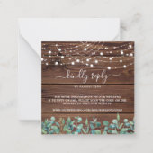 Budget Rustic String Lights QR Code Wedding RSVP Mitteilungskarte (Vorderseite)