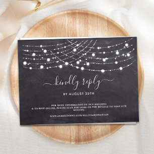 Budget Rustic String Lights QR Code Wedding RSVP Mitteilungskarte