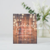 Budget Rustic String Lights Woo Wedding Einladung (Stehend Vorderseite)